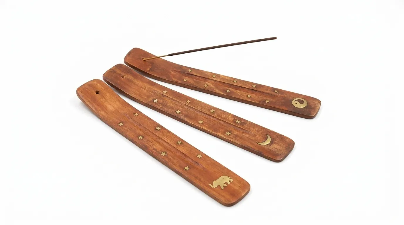 Tablas porta incienso de madera con incrustaciones de latón