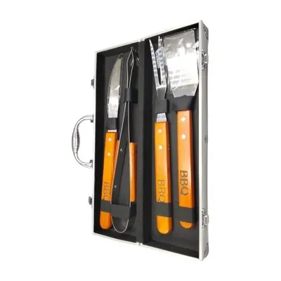Kit asados estuche aluminio, Mango naranja, BBQ572-B